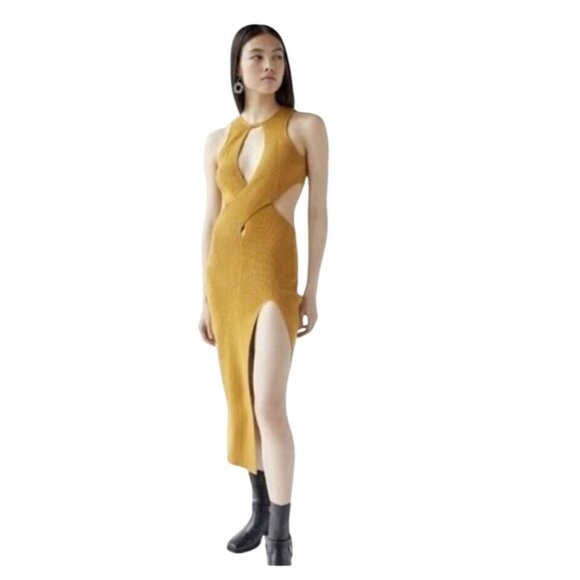 For Love And Lemons Maggie Midi Dress Gold Size Small - Picture 8 of 15